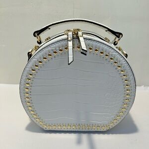 INC International Concepts White Croc-Embossed Studded Round Top-Handle Bag